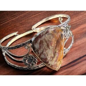 Wide Silver Cuff, Crimson Weave Red Lace Agate Cuff Bracelet